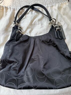Coach Black Signature Jacquard Shoulder Bag with Silver Hardware